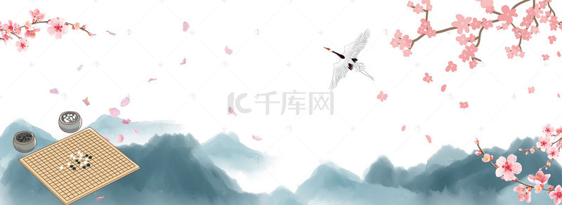 樱花树中国风彩色海报banner背景