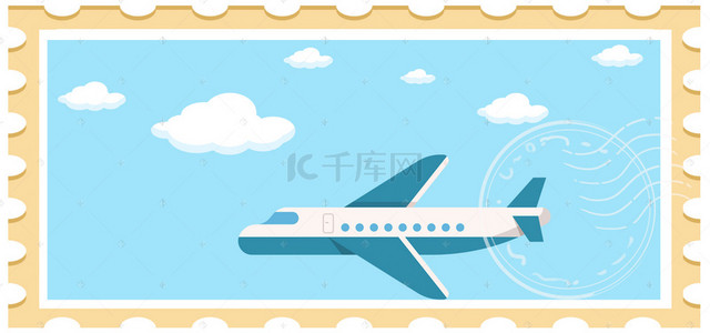 英国伦敦邮票背景图片_卡通手绘飞机旅游复邮票背景