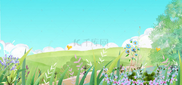 手绘夏日花园banner