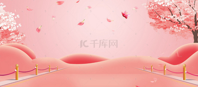 粉色樱花树背景图片_樱花树唯美粉色Banner背景