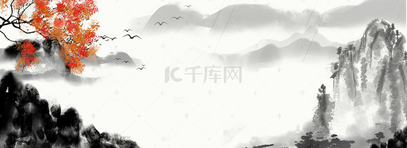 云烟banner背景图片_中国风水墨淡黄色背景banner