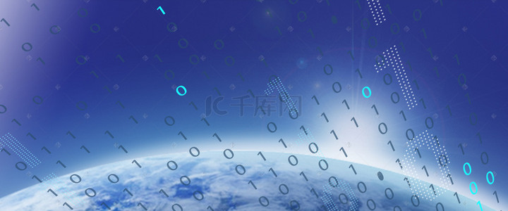 展板背景背景图片_科技地球几何色块蓝色banner