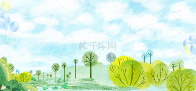植树节国风背景图片_淘宝水彩花清新中国风绿色海报背景