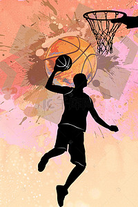 篮球框背景图片_手绘篮球运动H5背景