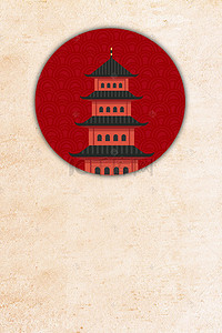 卡通扁平日本日式寺庙旅游背景素材