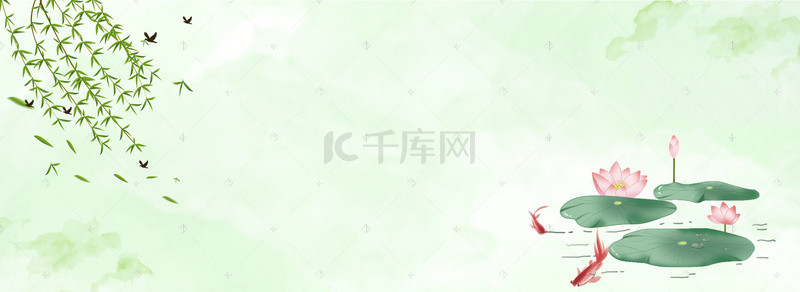 水墨丹青背景图片_盛夏中国风荷花水墨画海报banner