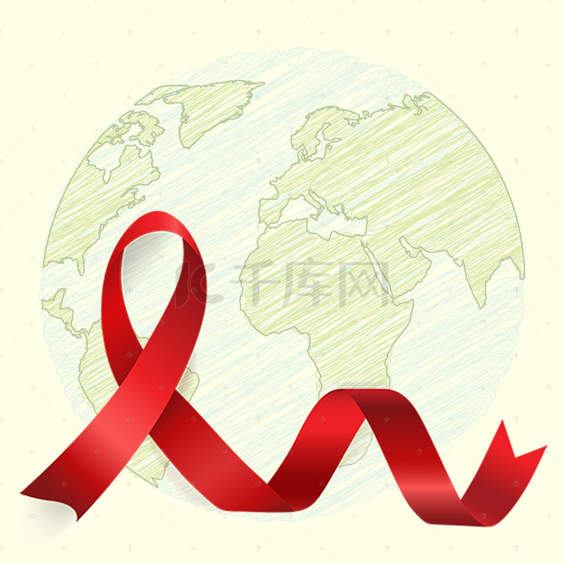 红丝带背景图片_地球红丝带艾滋病简约背景素材