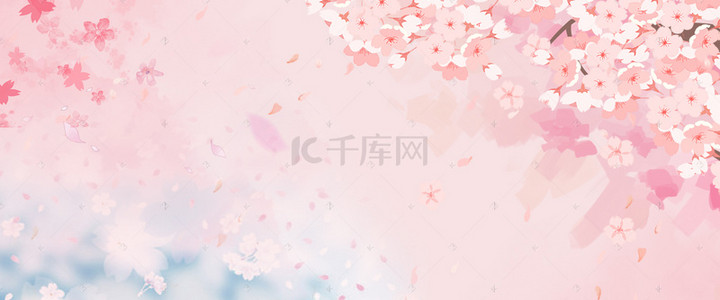 水彩樱花背景图片_樱花节唯美小清新浪漫花卉粉色背景