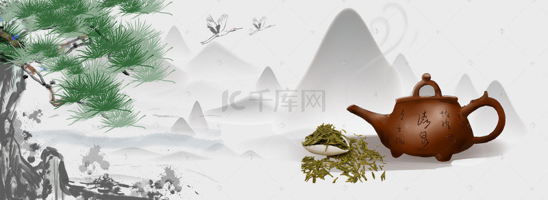 广告名片背景图片_唯美大气茶道banner