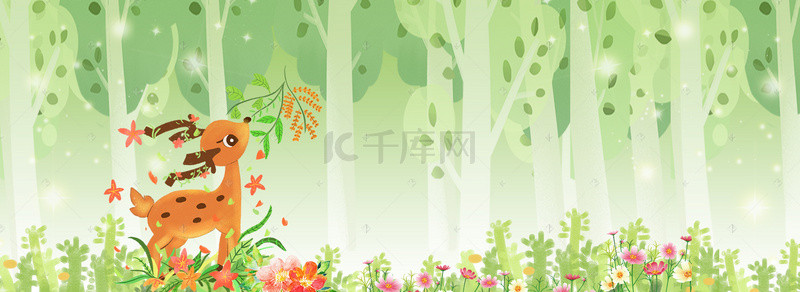 电商植物花卉背景图片_唯美桦树林里的小鹿电商淘宝背景