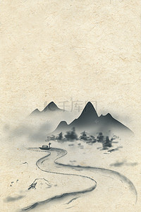 中国风复古山水画背景图片_复古水墨山水工笔画平面素材