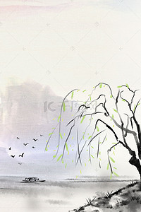 中国风复古山水画背景图片_复古水墨山水工笔画高清背景