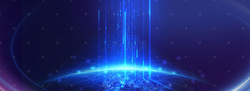 蓝色科技素材背景图片_蓝色科技地球几何线条banner背景