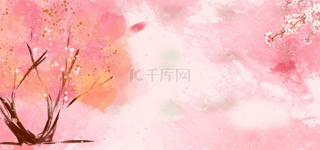 唯美粉色樱花节背景图片_春季唯美手绘樱花背景图