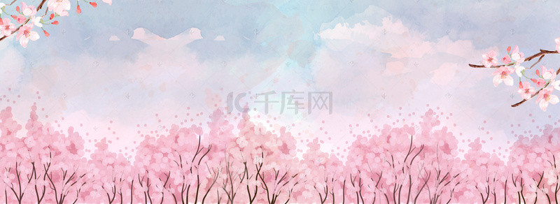 桃花背景图片_桃花节梦幻渐变桃树粉色banner