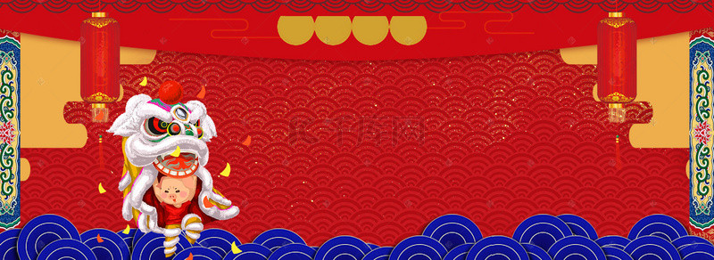 天猫电商背景图背景图片_淘宝天猫电商中国风舞狮海报背景图