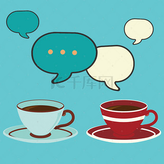 咖啡背景图片_卡通表情咖啡杯闲聊背景素材
