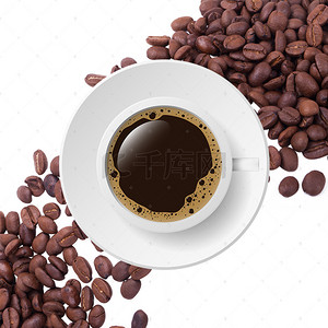 咖啡背景图片_创意咖啡豆咖啡白色背景素材