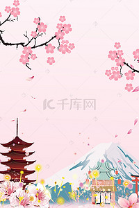 日本旅游背景图片_日本旅游樱花粉色广告背景