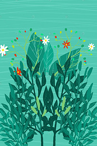 手绘小草丛背景图片_手绘小清新绿色植物海报背景