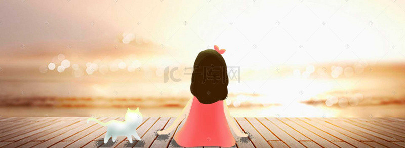 美女背影背景图片_清新唯美夏日海滩旅游平面广告