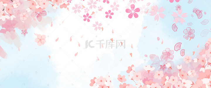 樱花背景图片_樱花节唯美浪漫蓝色水彩背景