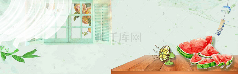 绿色手绘电商背景图片_手绘风夏季小清新电商banner