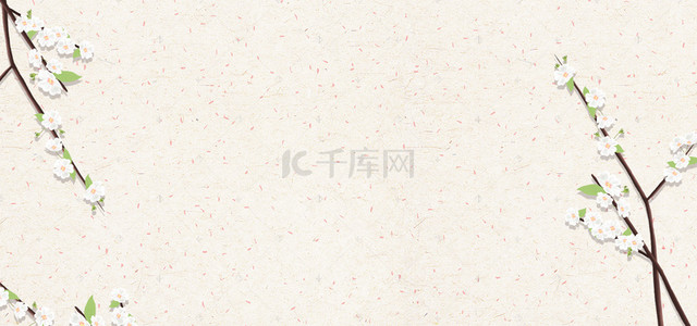 白色清新花卉背景图片_手绘中国风清新白色花卉banner背景