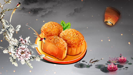 食物海报古风背景图片_古风传统月饼中秋节海报