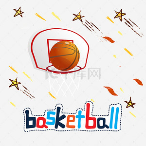 卡通简笔画背景图片_手绘卡通篮球球赛简笔画海报背景素材