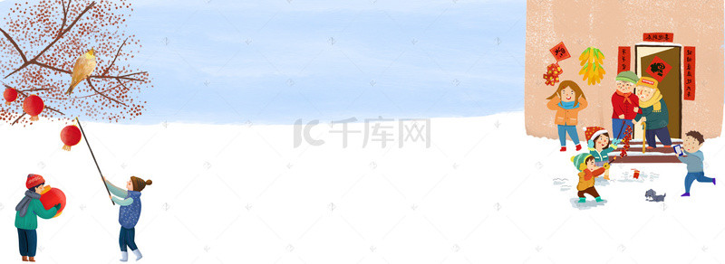 喜鹊背景图片_新年元宵节手绘一家人背景