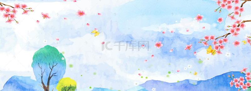 手绘挑花风景banner背景