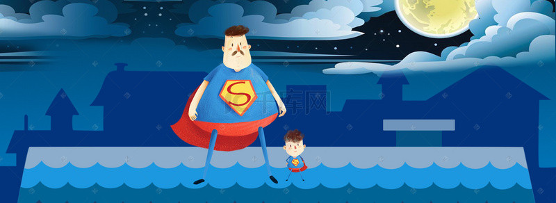 超人红披风背景图片_手绘卡通超人爸爸海报背景