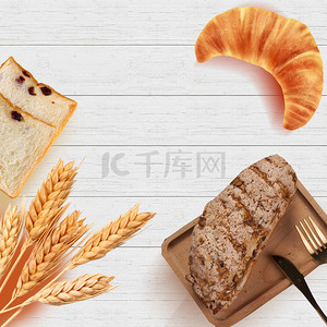 简约餐具背景图片_灰色简约清新淘宝面包美食小麦主图
