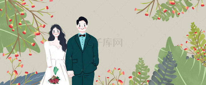 婚礼清新海报背景图片_小清新植物森系天猫婚博会婚礼海报