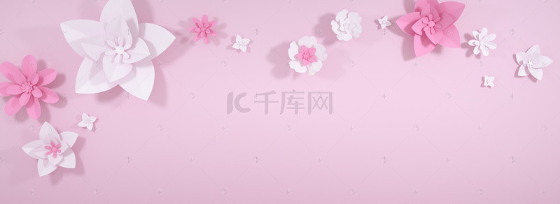 婚礼浪漫海报背景图片_小清新浪漫粉色38女王节立体花朵海报背景