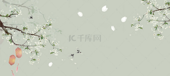 古典banner背景图片_绿色古典花卉中式Banner背景