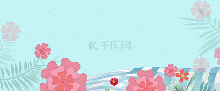清新花卉春季背景图片_小清新花卉春季上新蓝色简约背景
