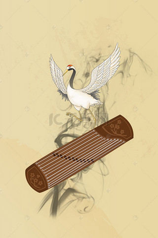 复古风中国乐器古筝海报设计背景图