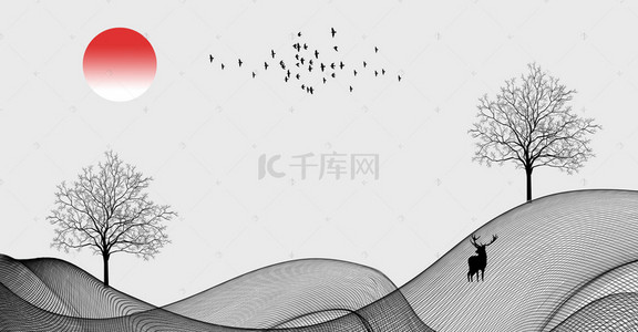 中国风山峰小鹿海报