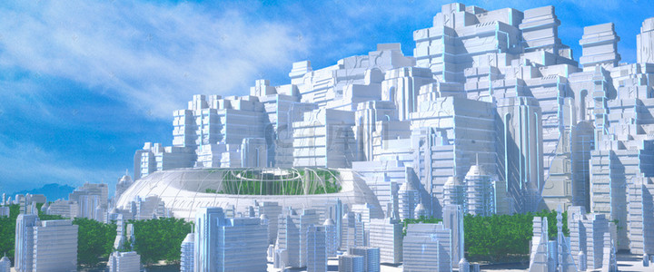 元宵节背景背景图片_C4D未来机械建筑背景