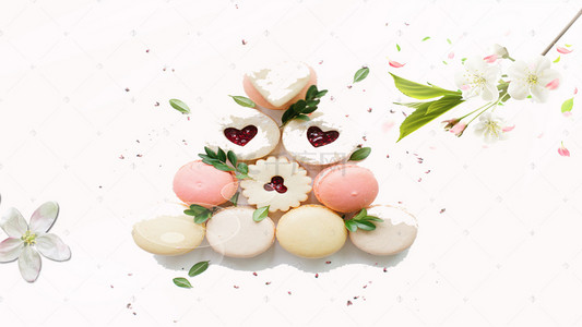 马卡龙绿背景图片_马卡龙蛋糕甜点甜美广告海报