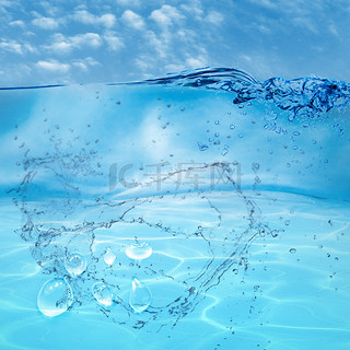 大海背景图片_蓝色大海透明水珠化妆品PSD分层主图背景