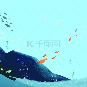 照片背景图片_手绘卡通小鱼海洋照片墙背景素材