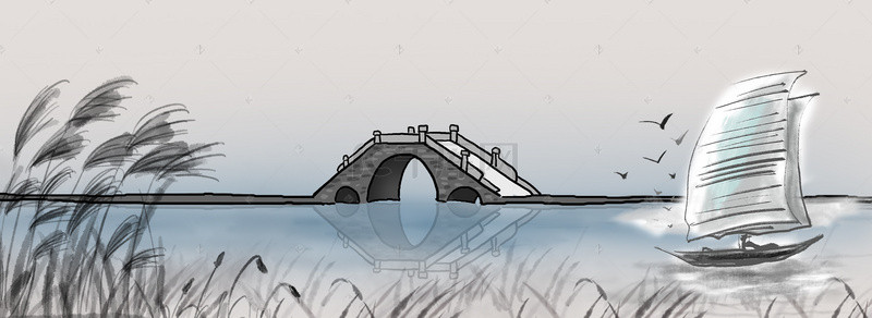古风水桥水墨背景