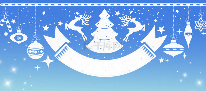 圣诞海报背景图片_圣诞渐变蓝色扁平Banner海报背景
