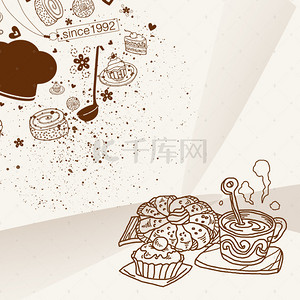 黑白手绘烘焙用品PSD分层主图背景素材