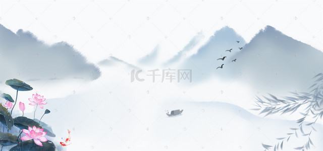 大暑荷叶海报背景图片_立夏手绘中国风荷花背景