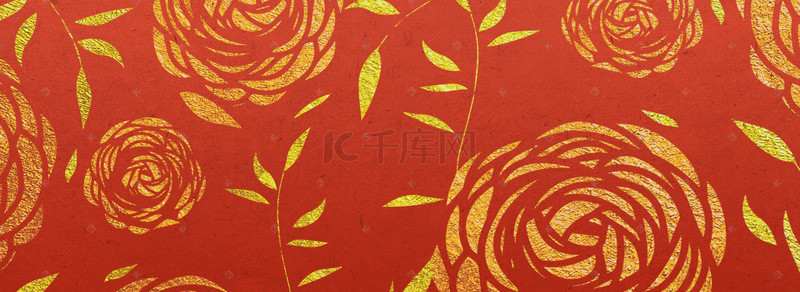红色牡丹花纹中式烫金风背景