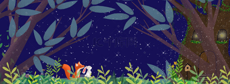 动漫树背景图片_春天森林里的夜晚